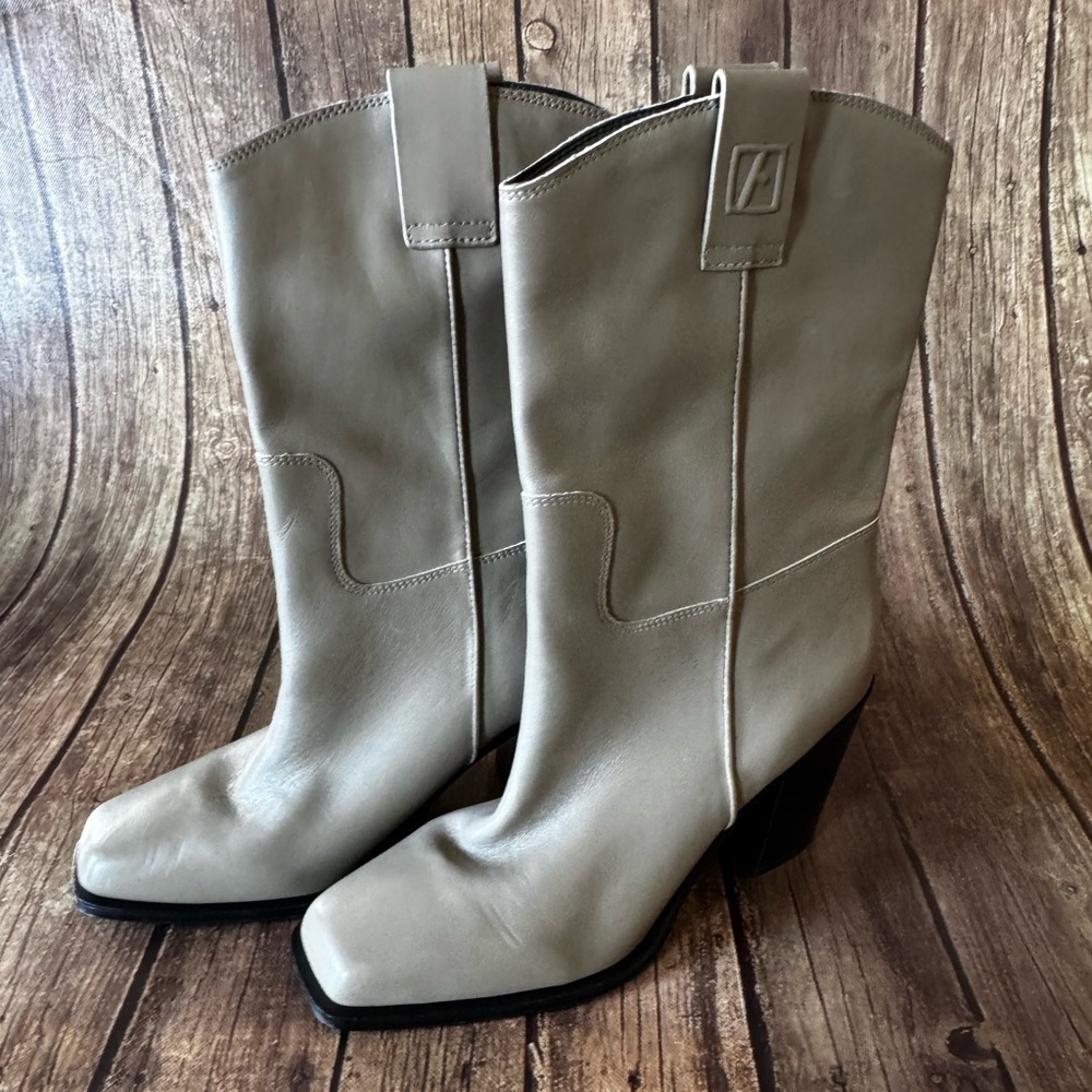 Franco Sarto Women’s Leather Square Toe Block Heel Boots - Taupe - Size 10M